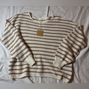 Blu Pepper Striped Knit Sweater Cream Brown Long Sleeve Size L